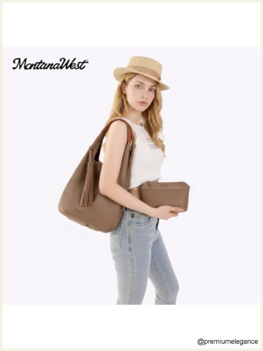 Vegan Leather Slouchy Hobo Bag Set with Tassels & Magnetic Clasp